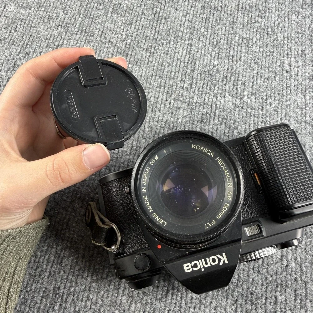 Konica FS-1 35mm SLR Film Camera Black Hexanon AR 50mm F1.7 Lens Japan